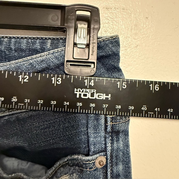 American Eagle Women's Blue Distressed Jeans Size 4 XLong Double Button Flared - Picture 5 of 16